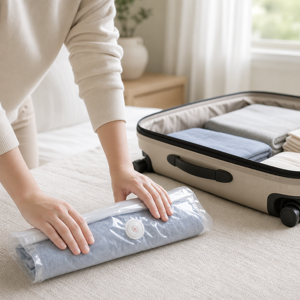 衣類圧縮袋 手押しタイプ｜掃除機不要で旅行の荷物を半分に